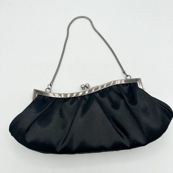 Vintage CACHE Black Satin Small EVENING BAG Kisslock Y2K Women's - Picture 1 of 3